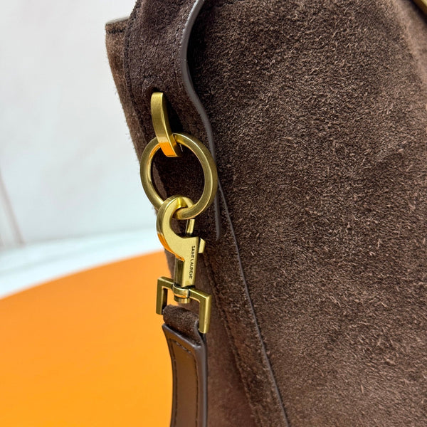 YSL Le 5 À 7 Bucket Bag 20cm Brown in Suede 285622
