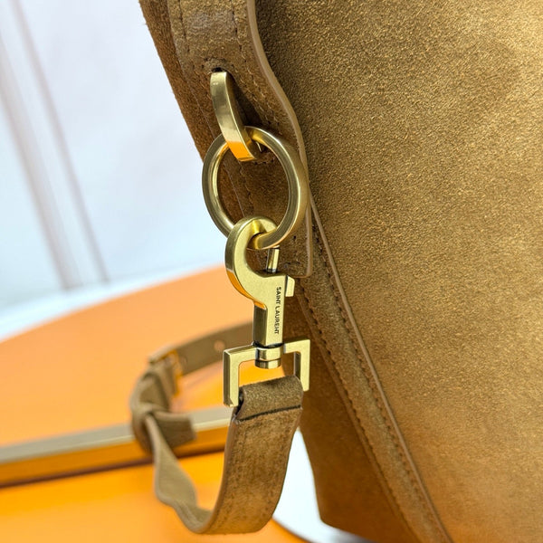 YSL Le 5 À 7 Bucket Bag 20cm Camel Brown in Suede 285621