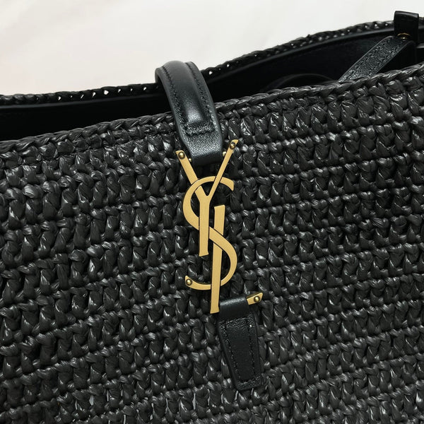 Le 37 Woven Bucket Bag 25cm Black in Raffia 285704