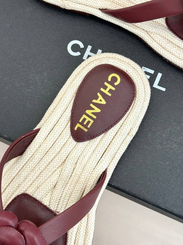 Chanel 26C Camellia Rope-Soled Flip-Flops Burgundy in Sheepskin 717716