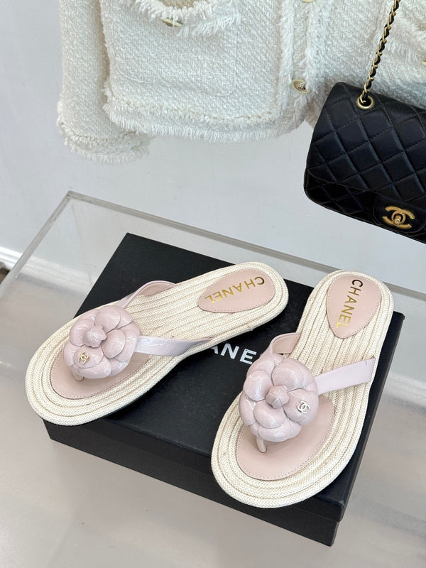 Chanel 26C Camellia Rope-Soled Flip-Flops Light Pink in Sheepskin 717714