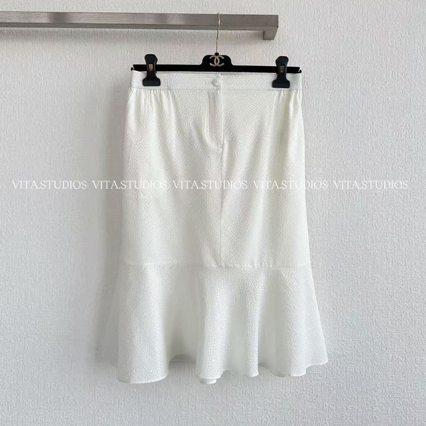 Chanel 26 Fishtail Skirt White in Silk 298864