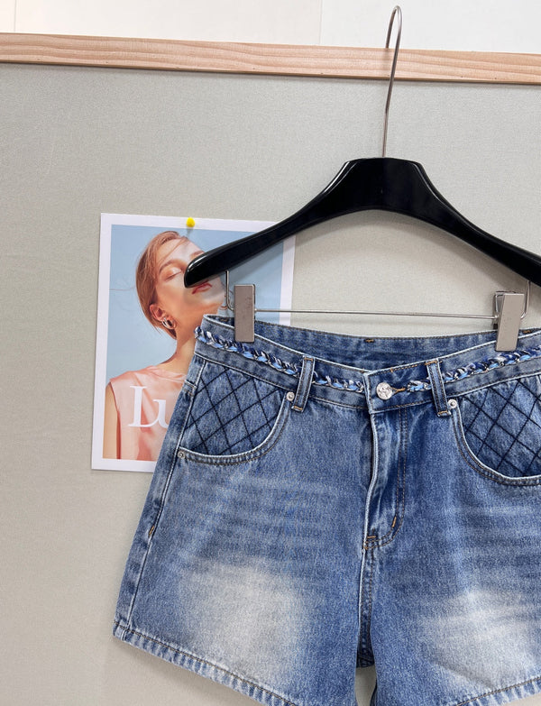 Chanel 26 Straight-leg A-line Shorts Blue in Cotton 305585