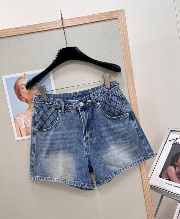 Chanel 26 Straight-leg A-line Shorts Blue in Cotton 305585