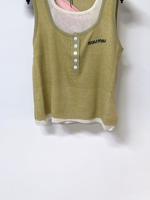 Miu Miu Vest Beige mix Olive Green in Wool 305869