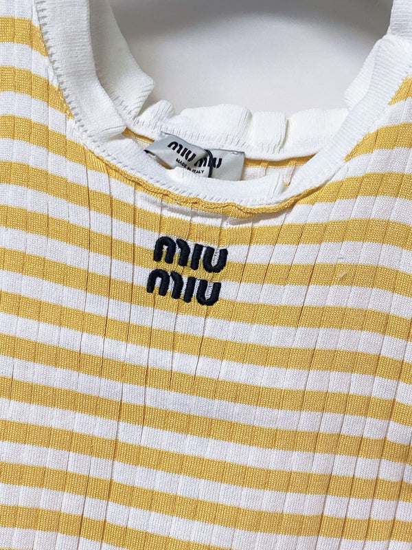 Miu Miu Short-Sleeve T-Shirt Yellow White in Acrylic 305824