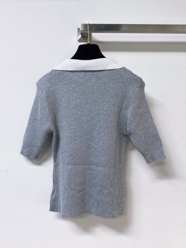 Miu Miu Short-Sleeve T-Shirt Gray White  in Wool 305813