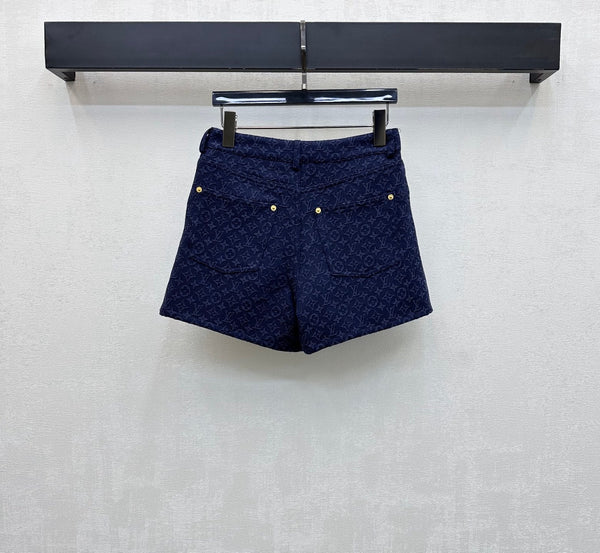 LV 26 Jacquard Denim Shorts Dark Blue in Cotton 372438