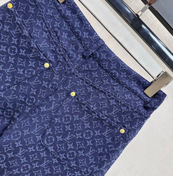 LV 26 Jacquard Denim Shorts Dark Blue in Cotton 372438
