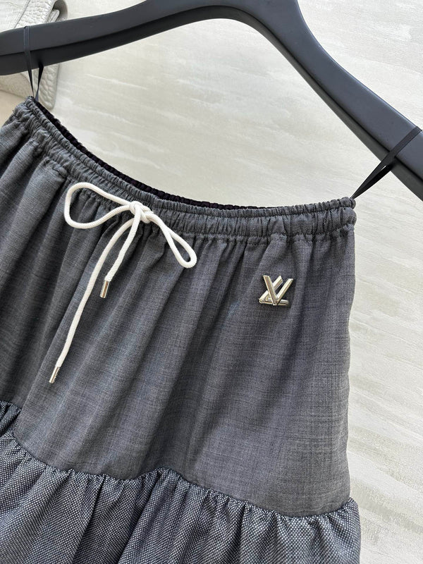 LV Drawstring Tiered Skirt Grey In Wool  367334