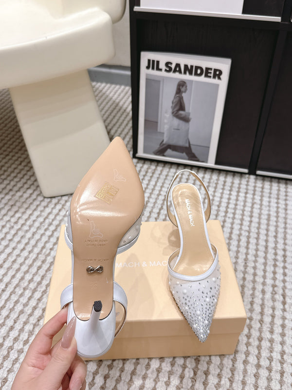 Mach & Mach 26 Pointed Toe High Heels 85 Crystal White in Sheepskin 722818