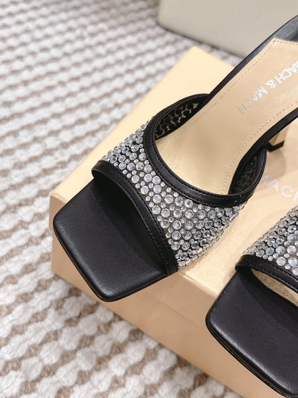 Mach & Mach Embellished Mules 95 Black in Leather Diamonds 722809