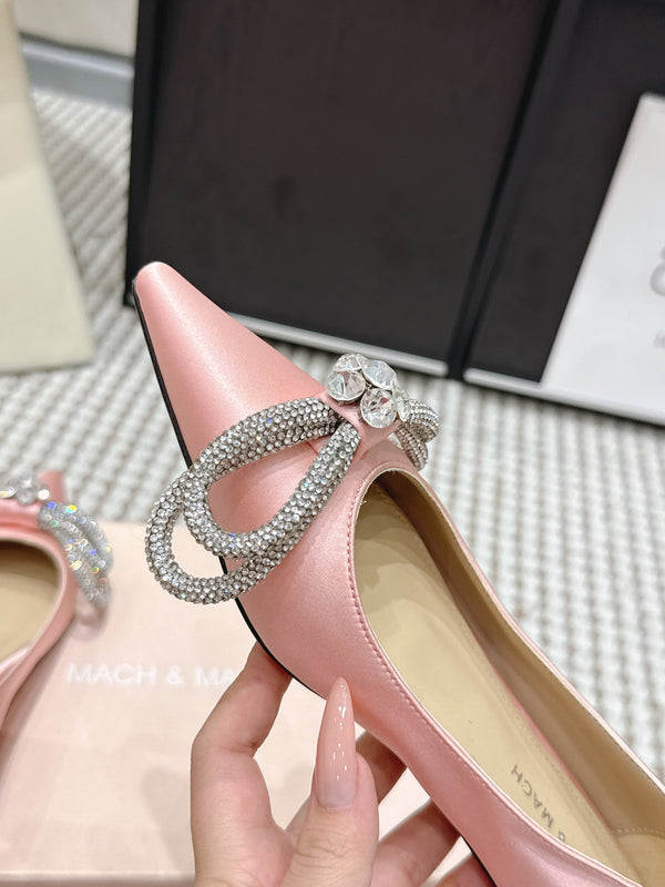 Mach & Mach 26SS Rhinestone Bow Flats Light Pink in Silk 722450