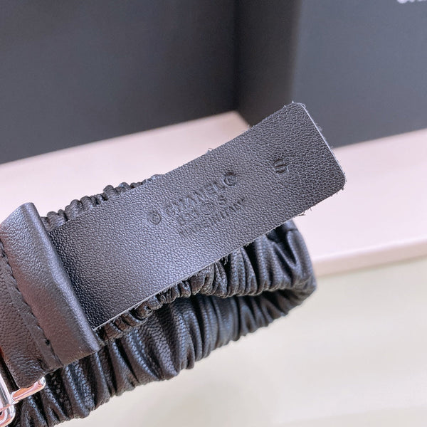 Chanel Rhinestones CC Square Buckle Belt Black Silver in Calfskin 205356