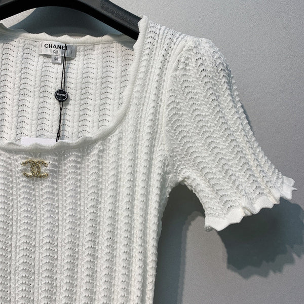 Chanel 26 Lace Short-Sleeve Top White in Acrylic 370296