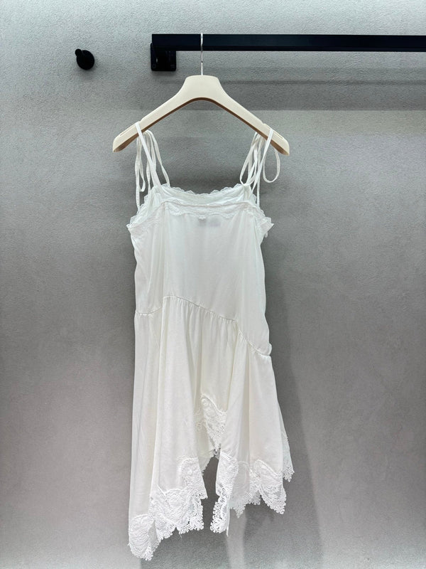Miu Miu White Lace-up Dress in Cotton 369566