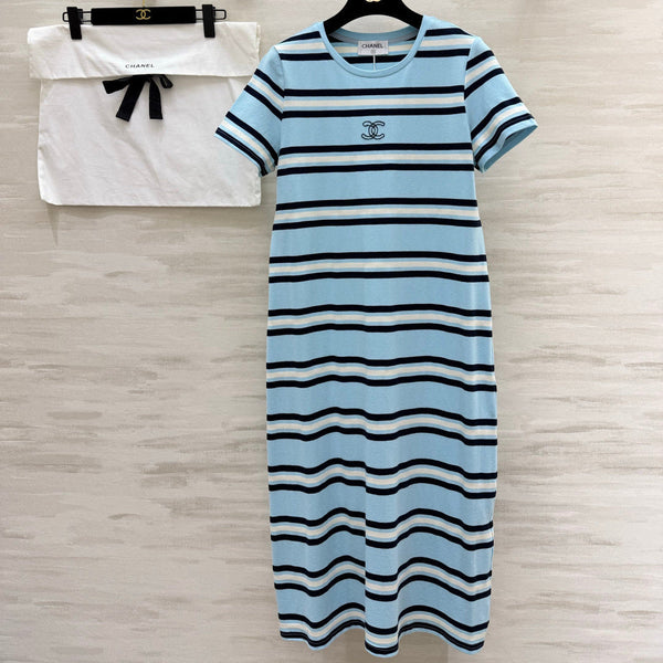 Chanel Striped T-shirt Dress Blue in Pure Cotton 375548