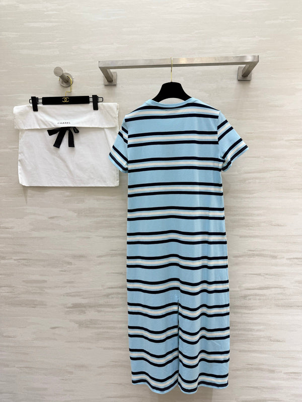 Chanel Striped T-shirt Dress Blue in Pure Cotton 375548