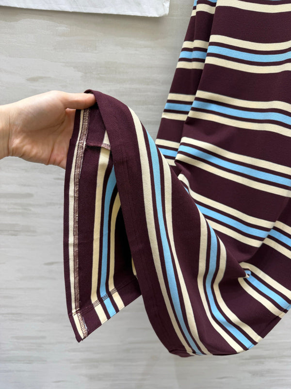 Chanel Striped T-shirt Dress Burgundy in Pure Cotton 375546