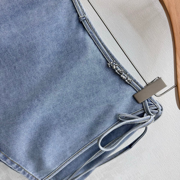 Loewe 26 Lace-up  Skirt Blue in YB Twill Cotton Denim 375337