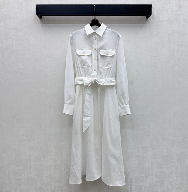 LP 26 Pocket Tie-Front Dress White in Linen 375361