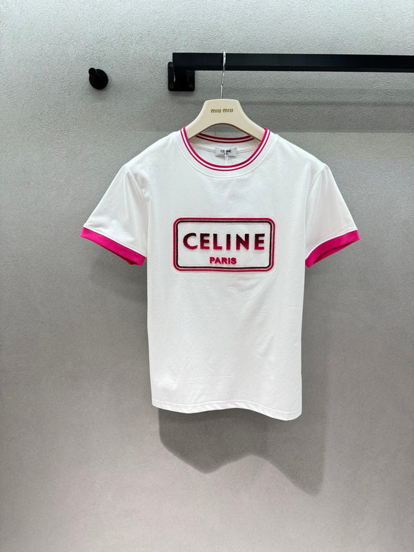 Celine Flocked Two-Tone T-Shirt in Polyester 375188