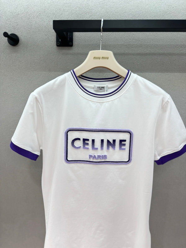 Celine Flocked Two-Tone T-Shirt in Polyester 375188