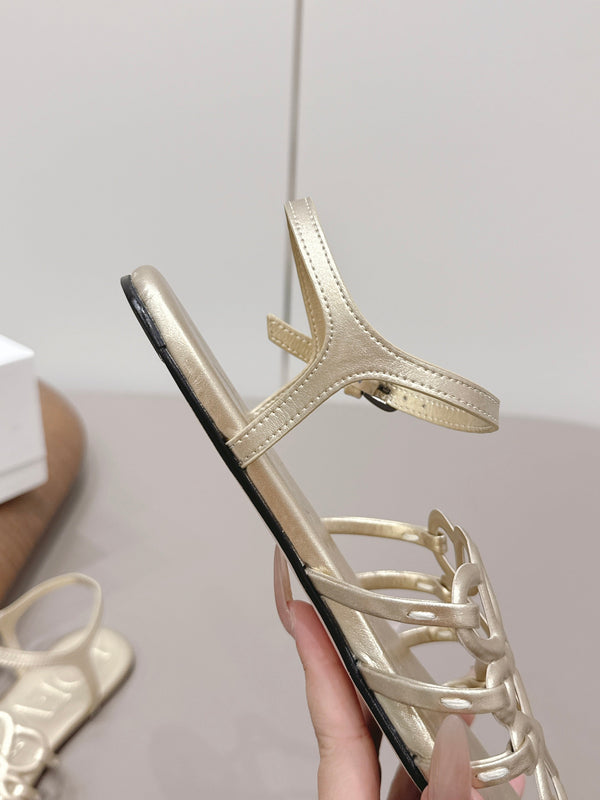 Loewe 26 Sandal Champagne Metallic in Sheepskin 738809