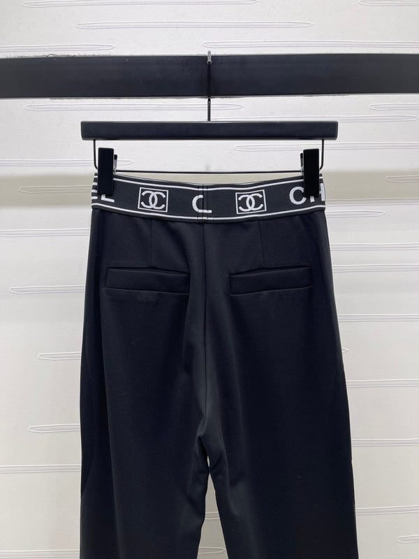 Chanel Webbing Letter Flare Pants Black in Rayon  376052