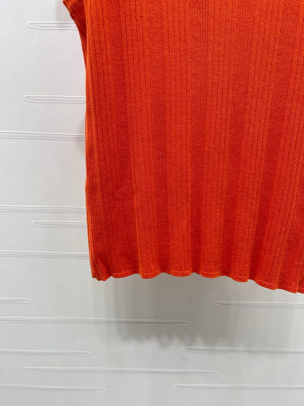 Chanel 2026 Vertical Ribbed Crew Neck Knit Vest Orange in Knit Fabric 376046
