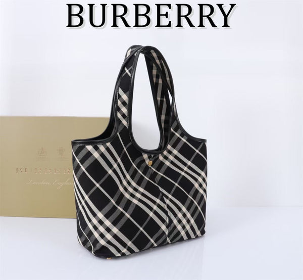 Burberry Large Check Tote Bag 41cm Black in Calfskin