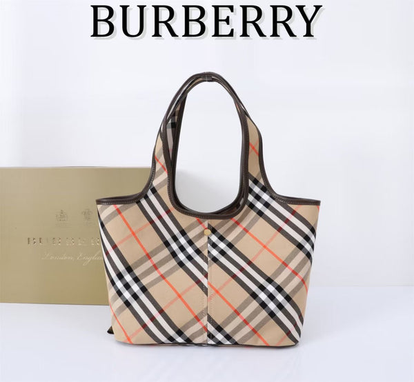 Burberry Large Check Tote Bag 41cm Beige Brown in Calfskin