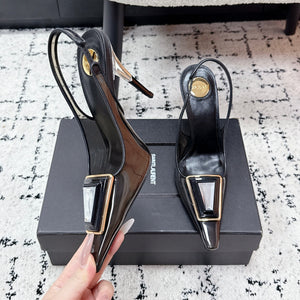YSL Slingback High-Heeled 10.5 Black in PVC Film 743650