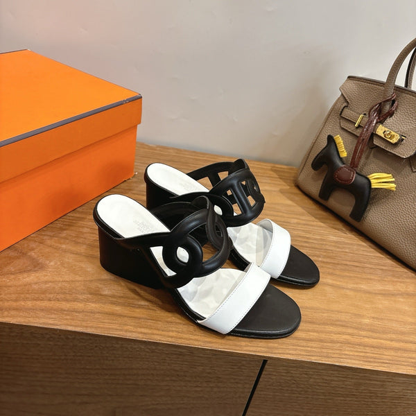 HM  Sandal 60 Black White in Calfskin 743966