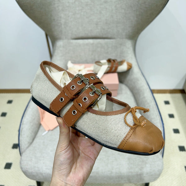 Miu 26 Ballet Flat Light Brown in Brushed Fabric 747431