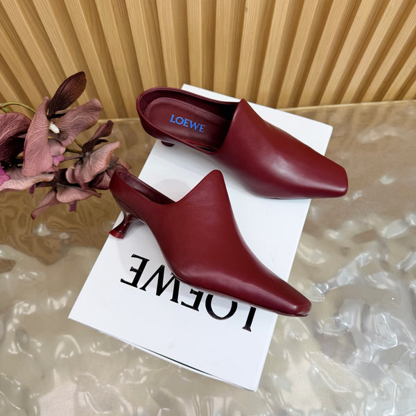 Loew Mule Slip-on Kitten Heel 45 Burgundy in Sheepskin 749403