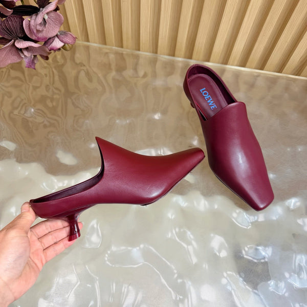 Loew Mule Slip-on Kitten Heel 45 Burgundy in Sheepskin 749403