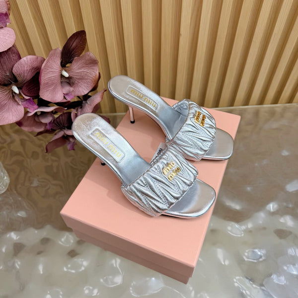 MM Pointed-Toe High Heels 85 Silver in Sheepskin 749057