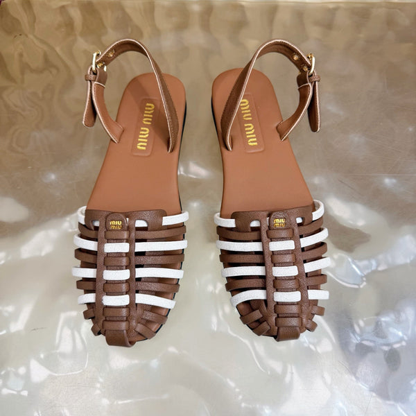 Miu Fisherman Sandal Brown White in Cowhide 749064
