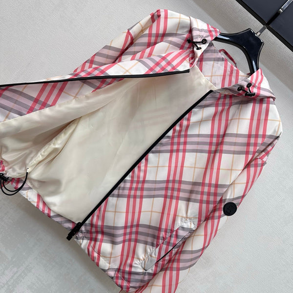 BBR Hooded Check Jacket Pink in Polyester 378873