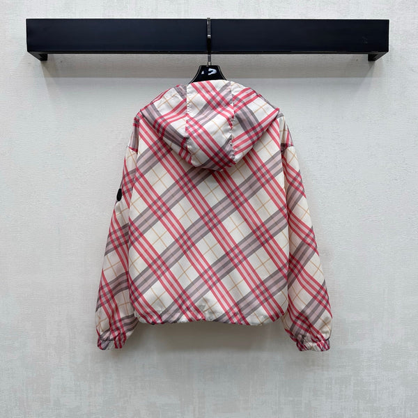 BBR Hooded Check Jacket Pink in Polyester 378873
