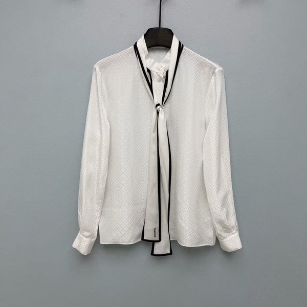 CC Diamond-Patterned Jacquard Shirt White in Silk 379087