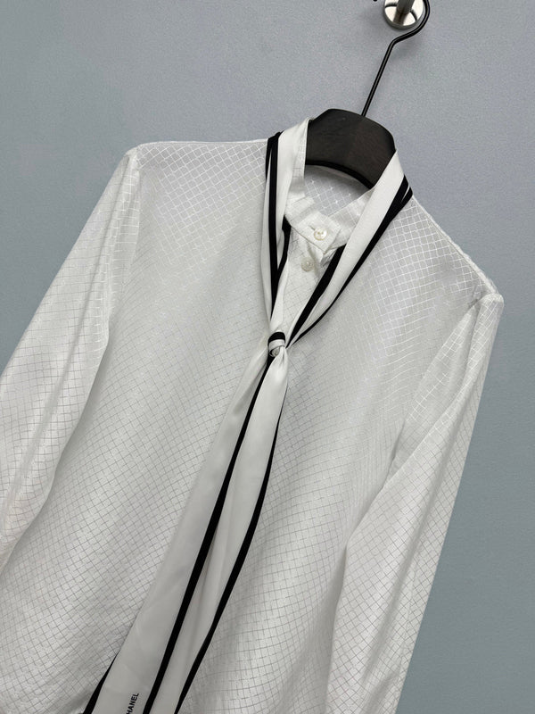 CC Diamond-Patterned Jacquard Shirt White in Silk 379087
