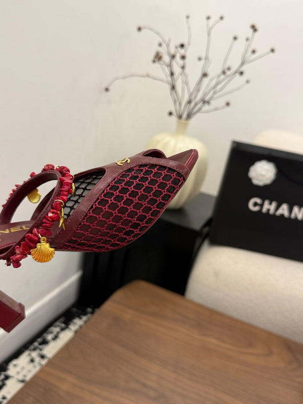 CC 26 Coco Beach Mules 80mm Burgundy in Mesh 757985