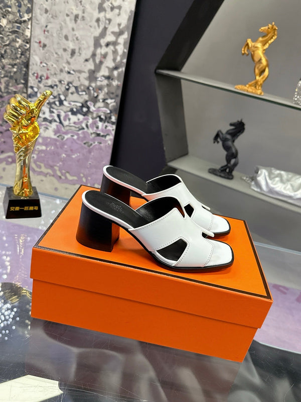HM Sandal 90mm White Black in Cowhide 757931