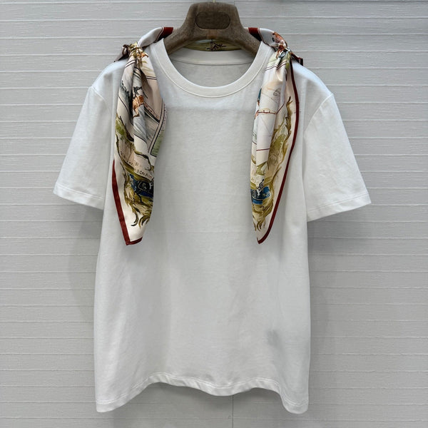LP Metal Buckle Square Scarf and T-shirt White in Cotton