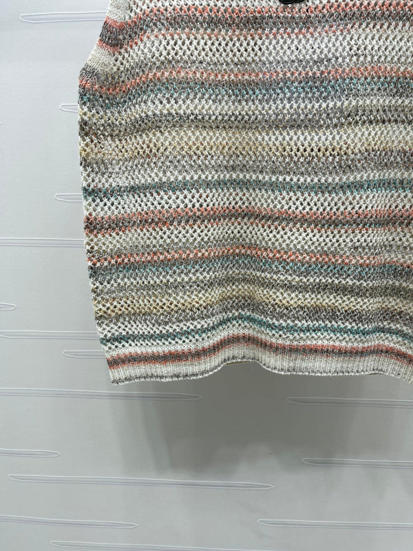 CC 26 Gradient Striped Hollow-Out Knit Vest Colorful in Nitrile Cotton