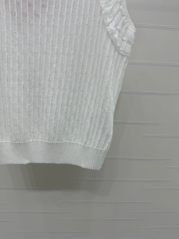Miu 26 Lace-Neck Knit Vest White in Tencel 382104