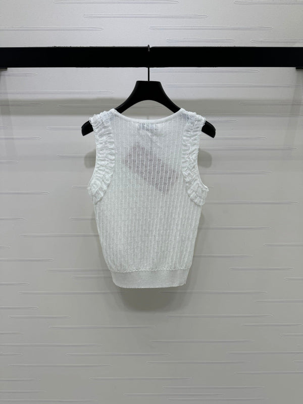 Miu 26 Lace-Neck Knit Vest White in Tencel 382104