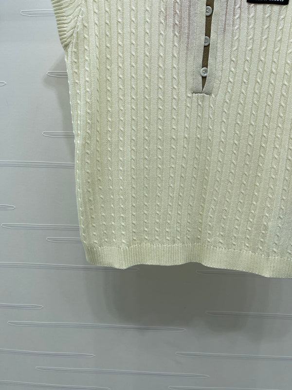 Miu 26 Crew Neck Knit Short-Sleeve T-Shirt Cream in Wool 382062